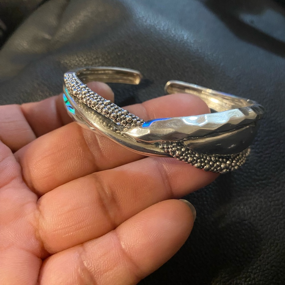 Michael Dawkins Hammered Sterling Silver 925 Cuff Bracelet with Beaded Detail
